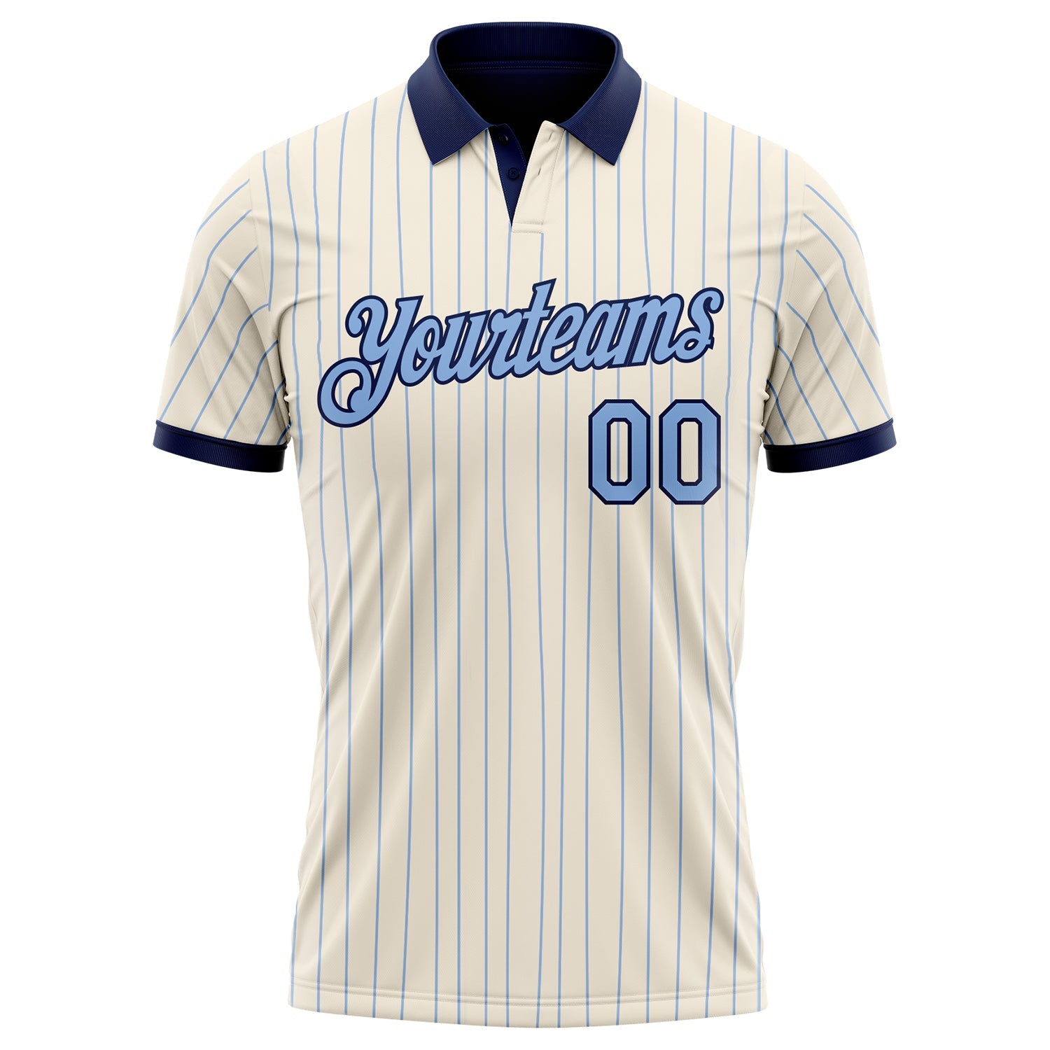 Custom Cream Light Blue Pinstripe-Navy Performance Polo Shirt view 2