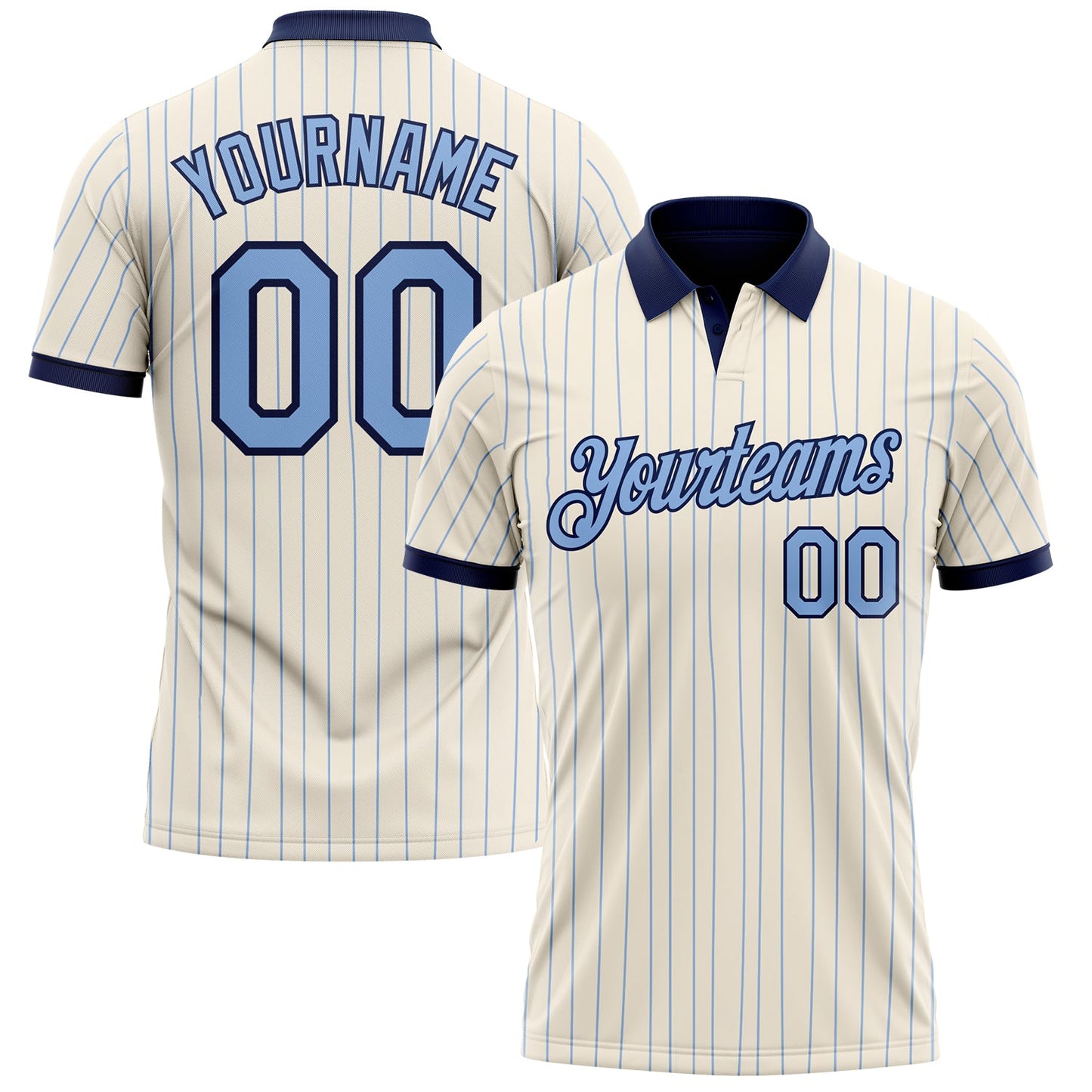 Custom Cream Light Blue Pinstripe-Navy Performance Polo Shirt - Main View