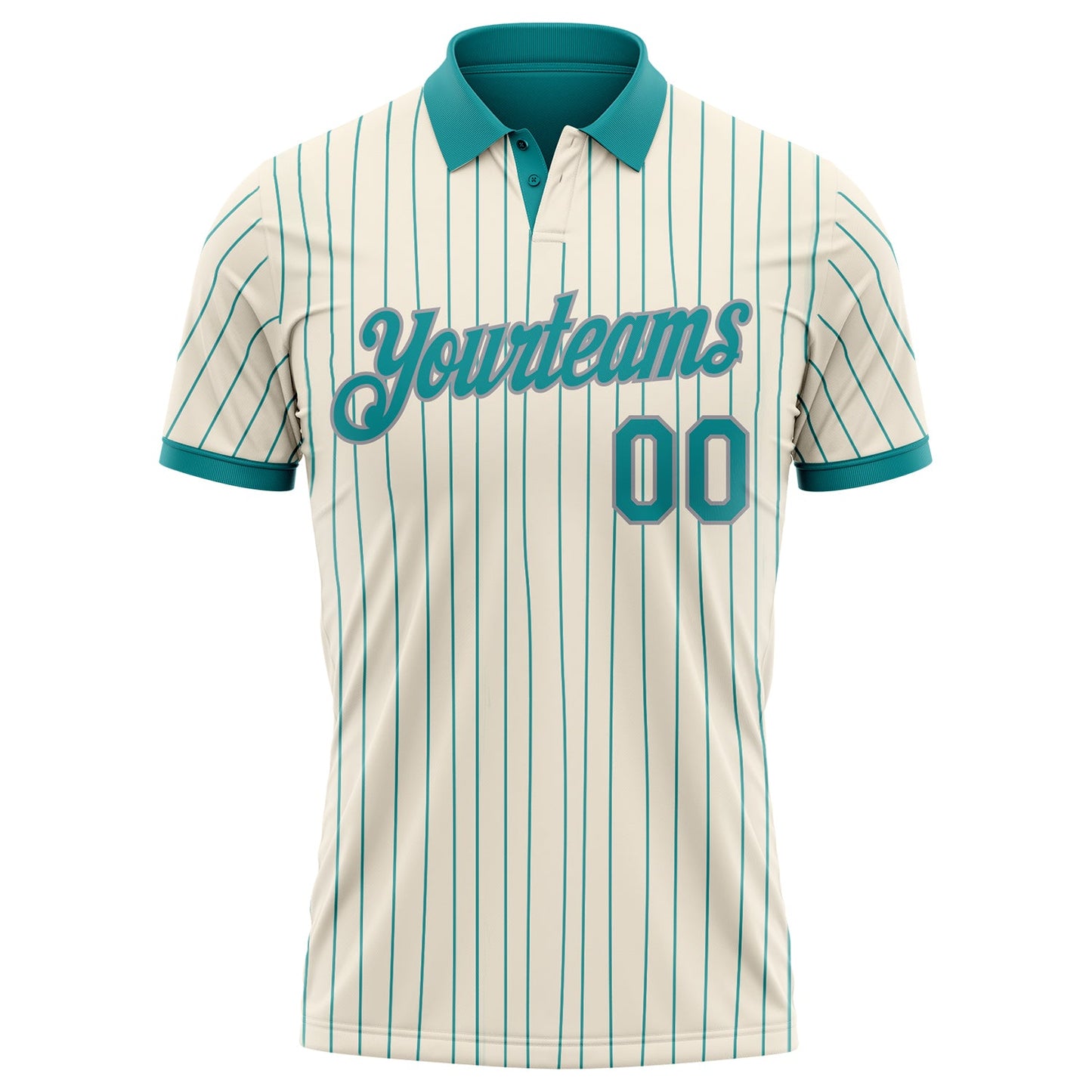 Custom Cream Teal Pinstripe-Gray Performance Polo Shirt view 2