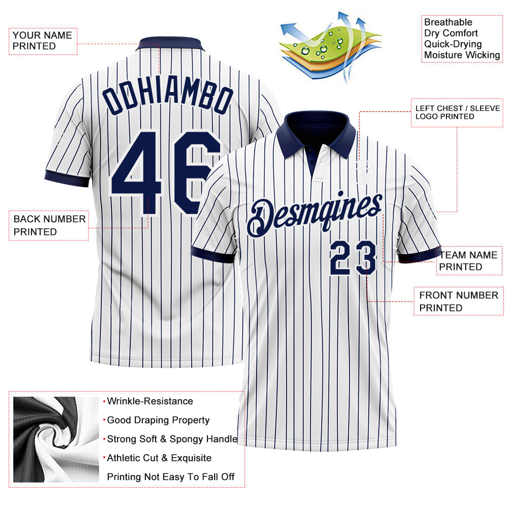 Custom White Navy Pinstripe-Navy Performance Polo Shirt view 3