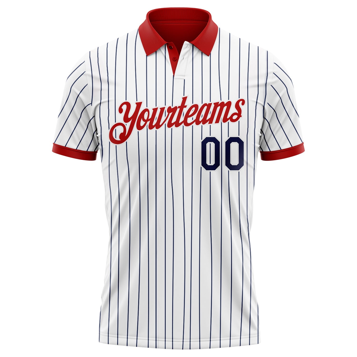 Custom White Navy Pinstripe-Red Performance Polo Shirt view 2