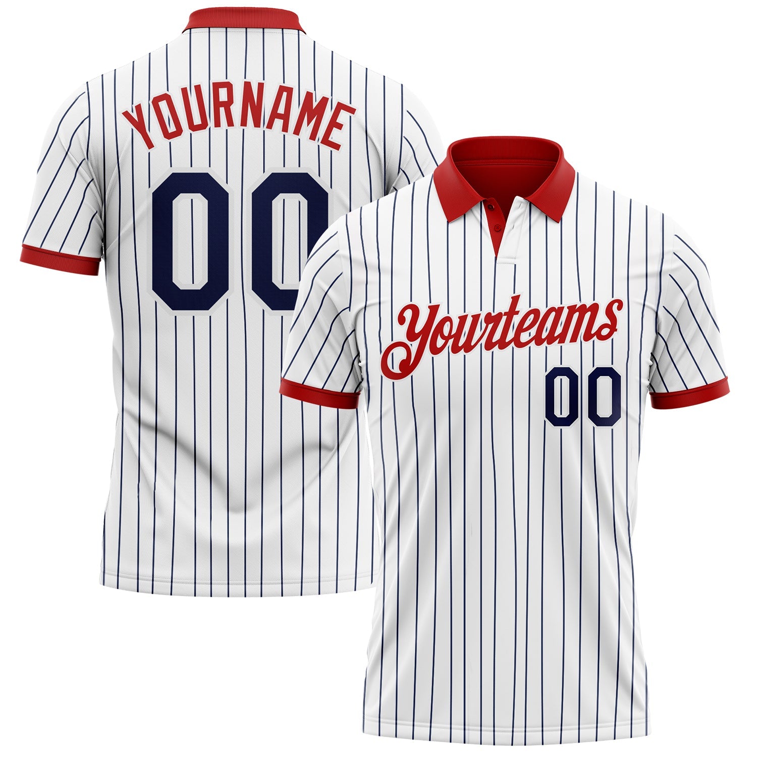 Custom White Navy Pinstripe-Red Performance Polo Shirt - Main View