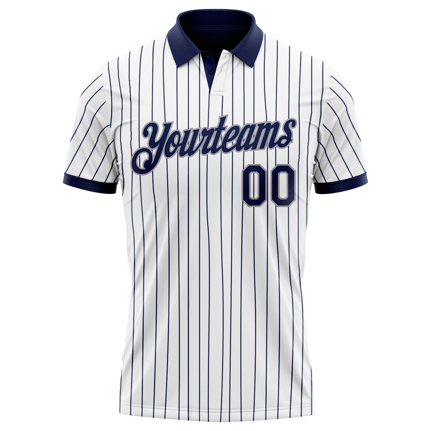Custom White Navy Pinstripe-Gray Performance Polo Shirt view 2