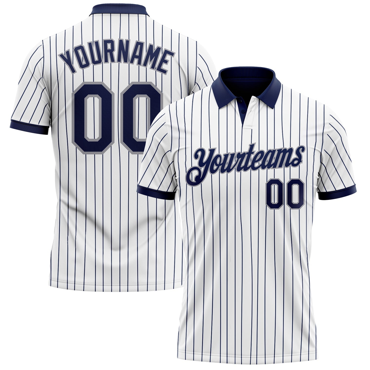 Custom White Navy Pinstripe-Gray Performance Polo Shirt - Main View