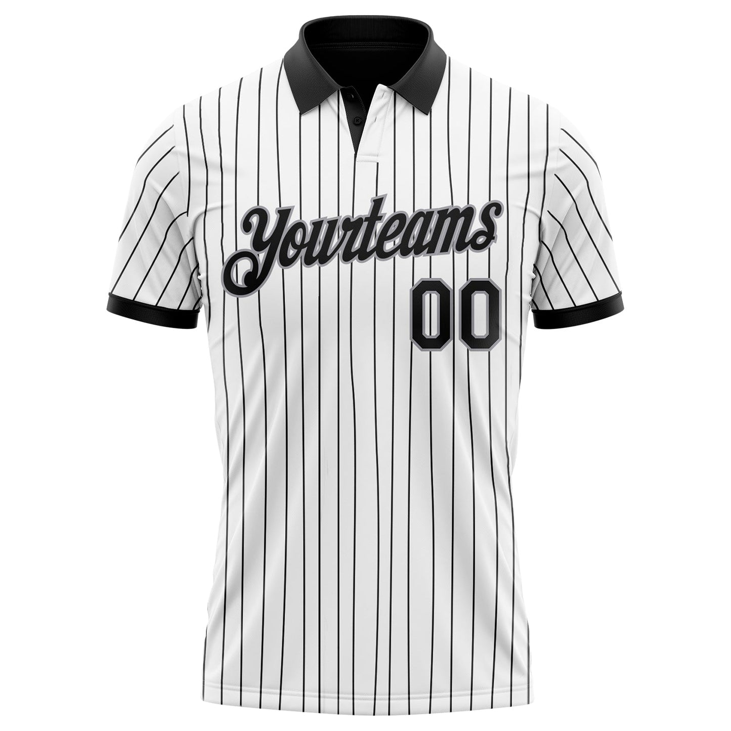 Custom White Black Pinstripe-Gray Performance Polo Shirt view 2