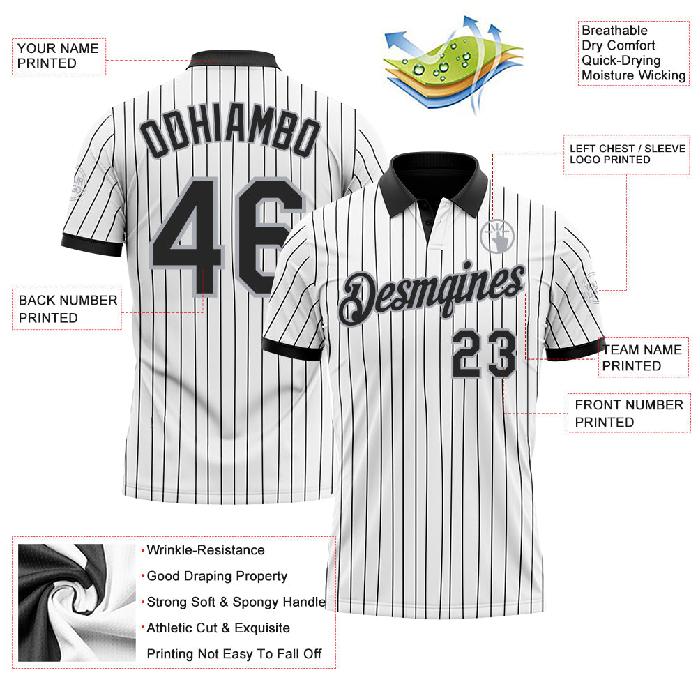 Custom White Black Pinstripe-Gray Performance Polo Shirt view 3