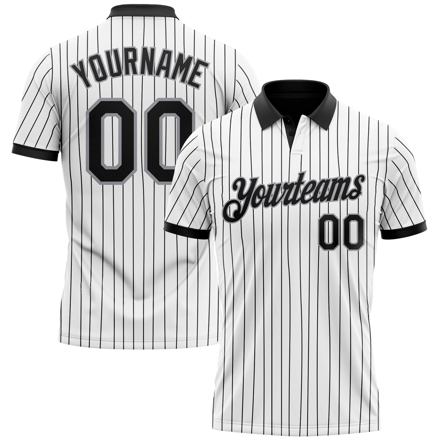 Custom White Black Pinstripe-Gray Performance Polo Shirt - Main View