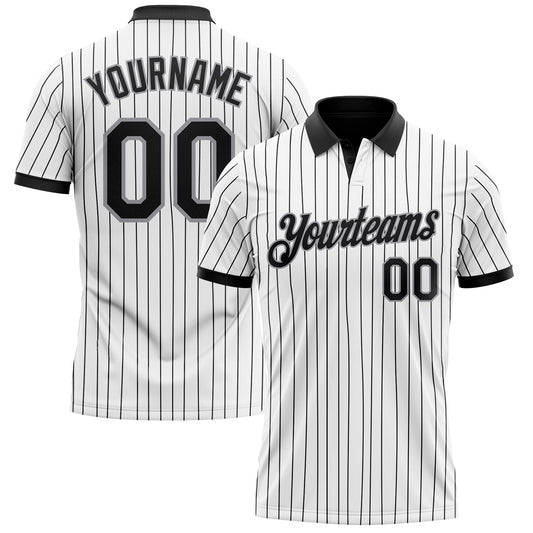 Custom White Black Pinstripe-Gray Performance Polo Shirt - Main View