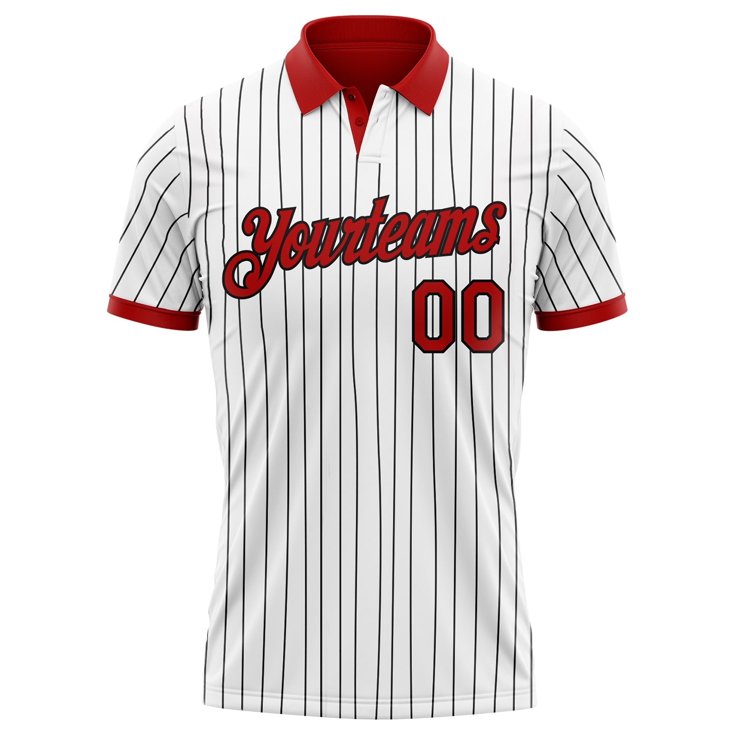 Custom White Black Pinstripe-Red Performance Polo Shirt view 2