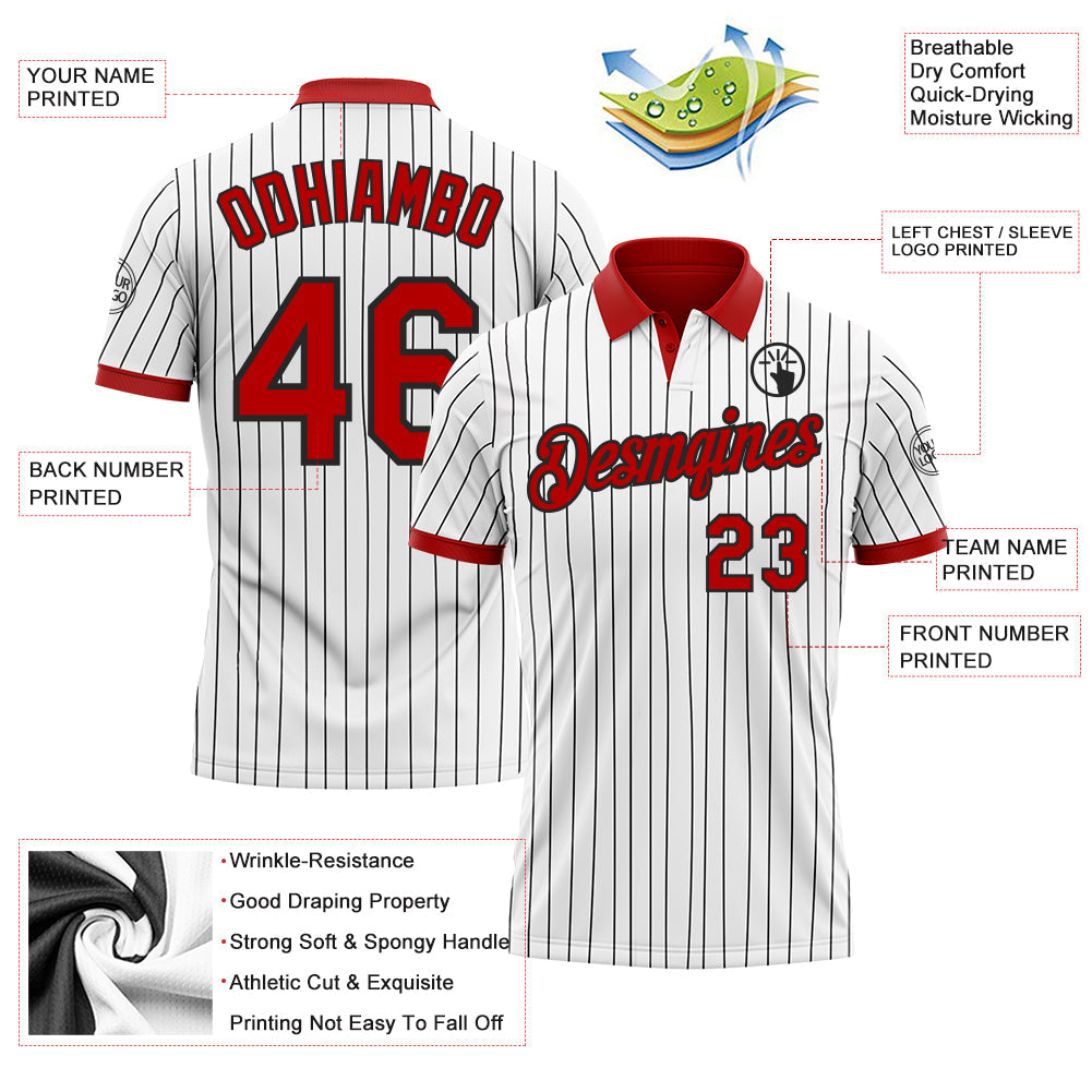 Custom White Black Pinstripe-Red Performance Polo Shirt view 3