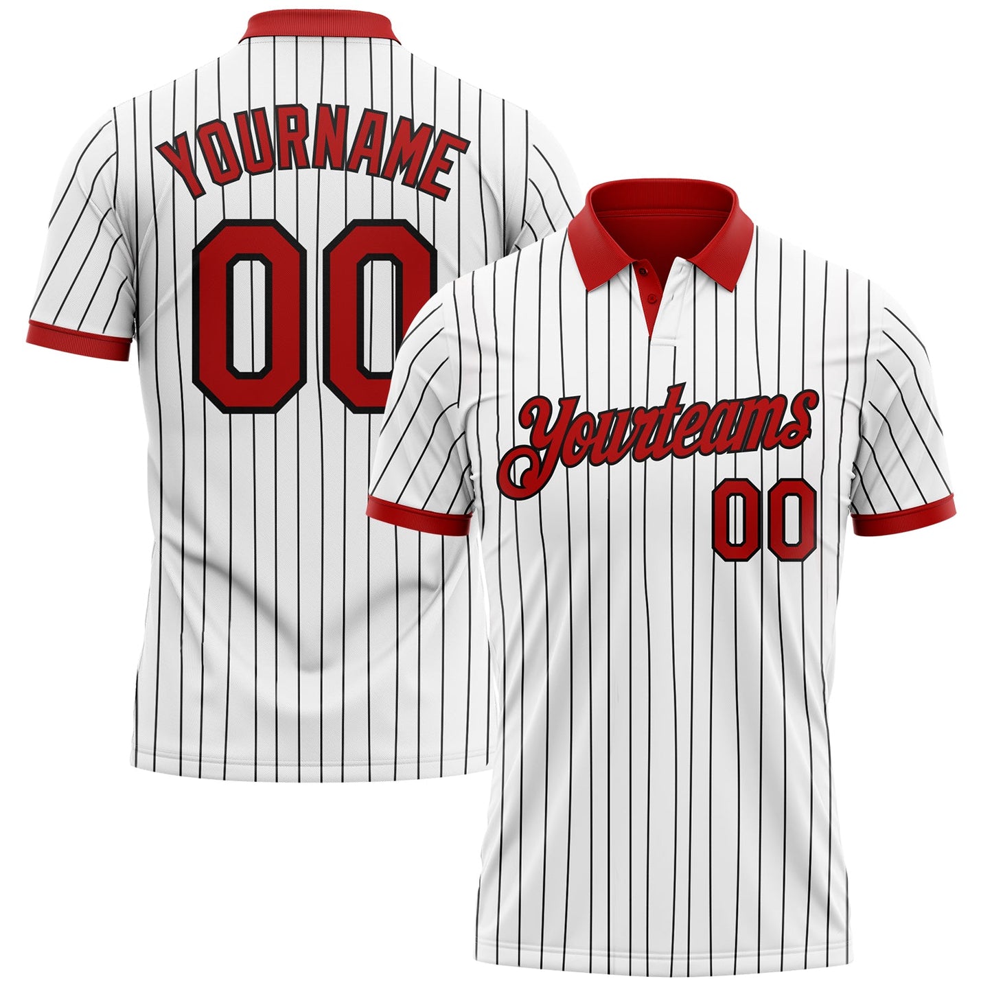 Custom White Black Pinstripe-Red Performance Polo Shirt - Main View