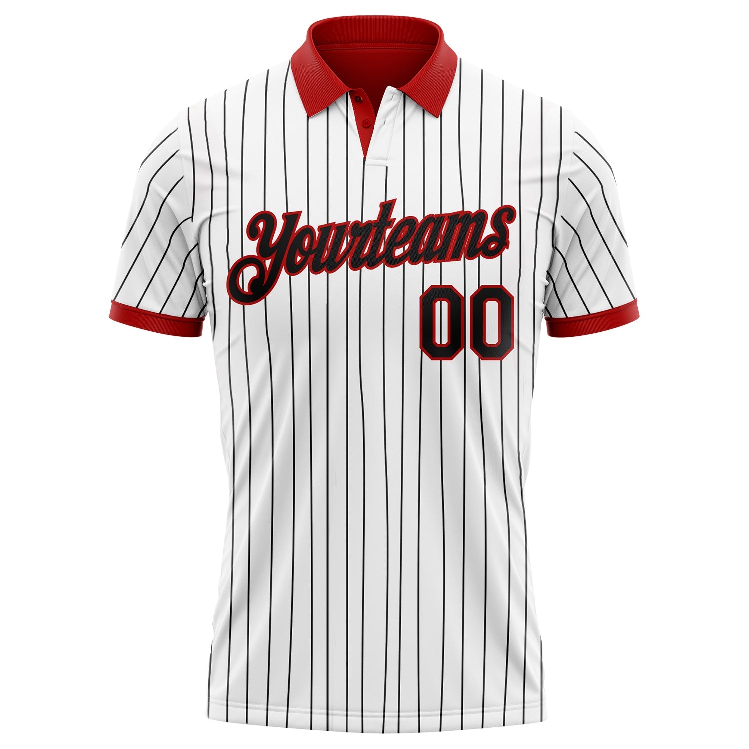 Custom White Black Pinstripe-Red Performance Polo Shirt view 2