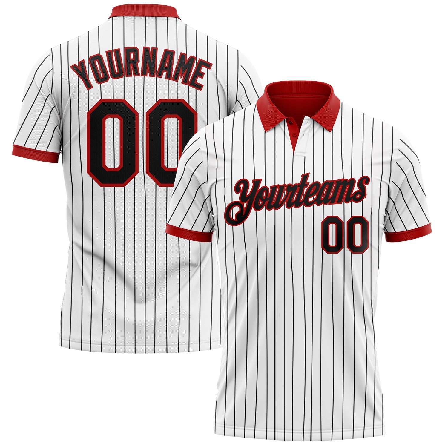 Custom White Black Pinstripe-Red Performance Polo Shirt - Main View