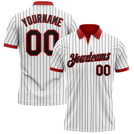 Custom White Black Pinstripe-Red Performance Polo Shirt - Main View