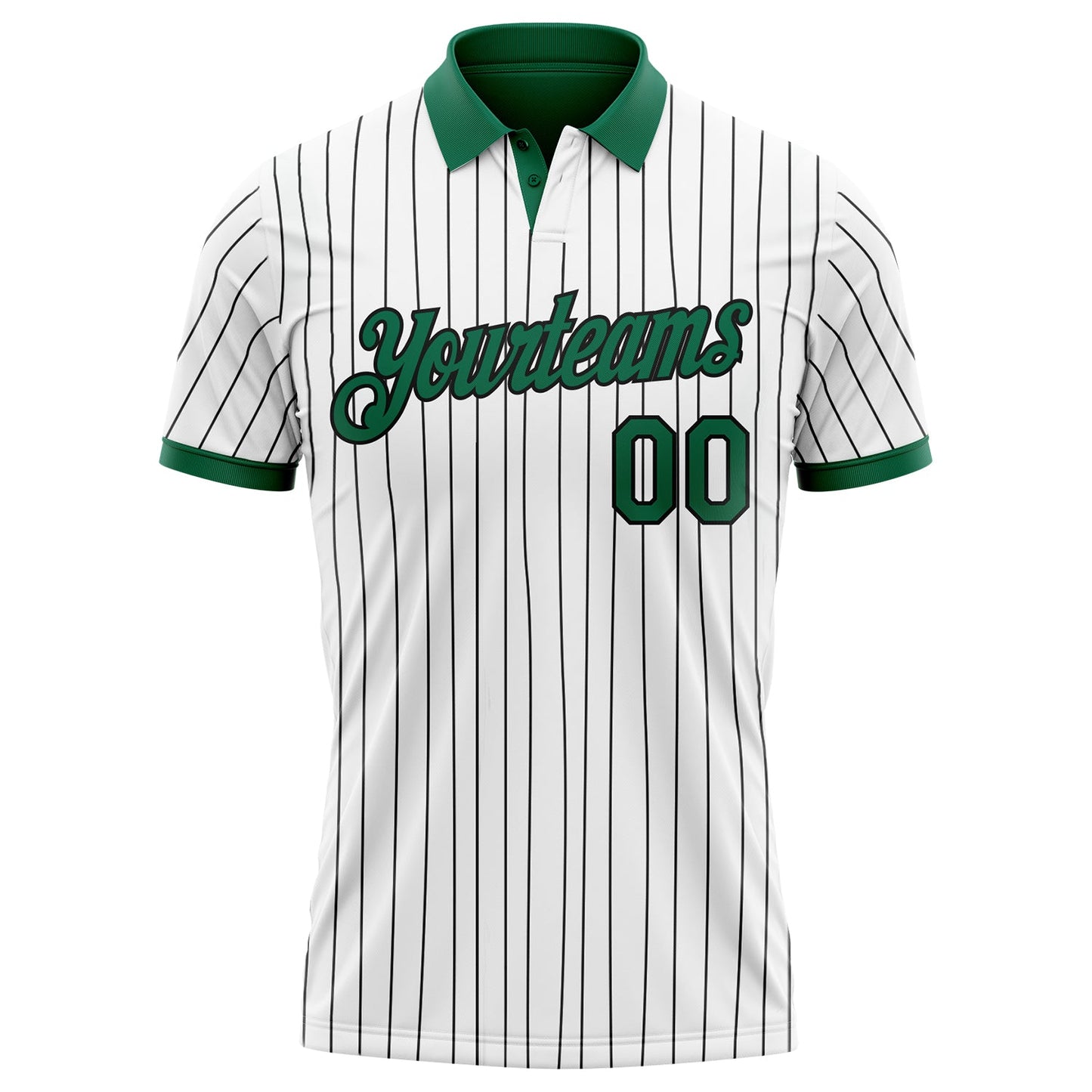 Custom White Black Pinstripe-Kelly Green Performance Polo Shirt view 2
