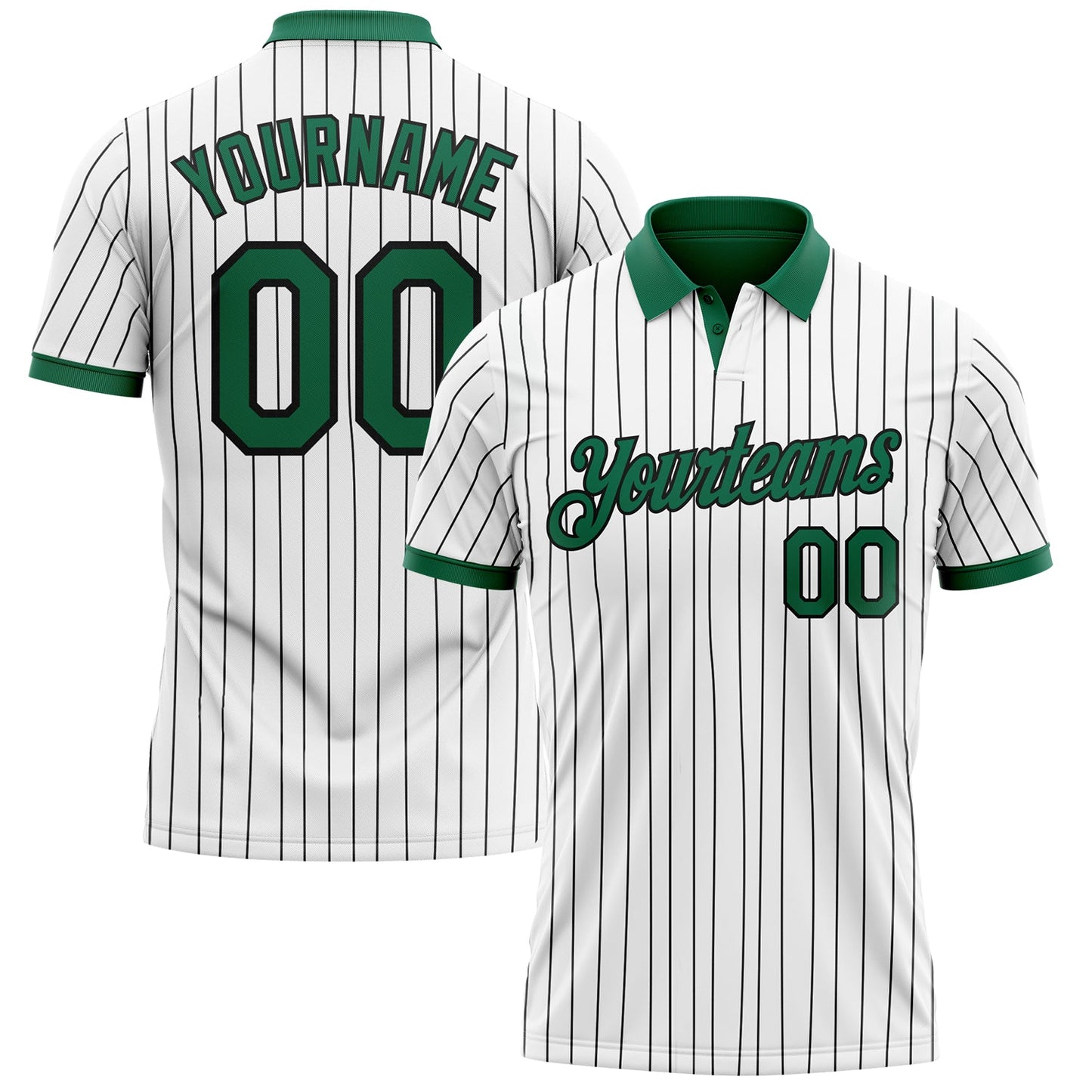 Custom White Black Pinstripe-Kelly Green Performance Polo Shirt - Main View