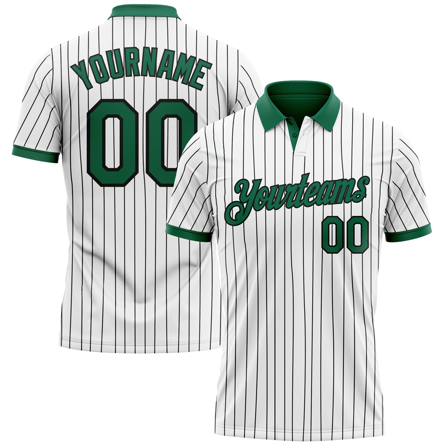 Custom White Black Pinstripe-Kelly Green Performance Polo Shirt - Main View