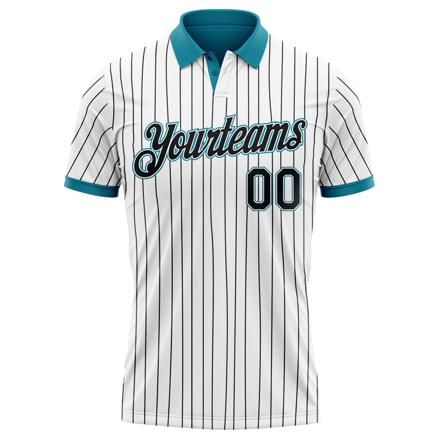 Custom White Black Pinstripe-Teal Performance Polo Shirt view 2