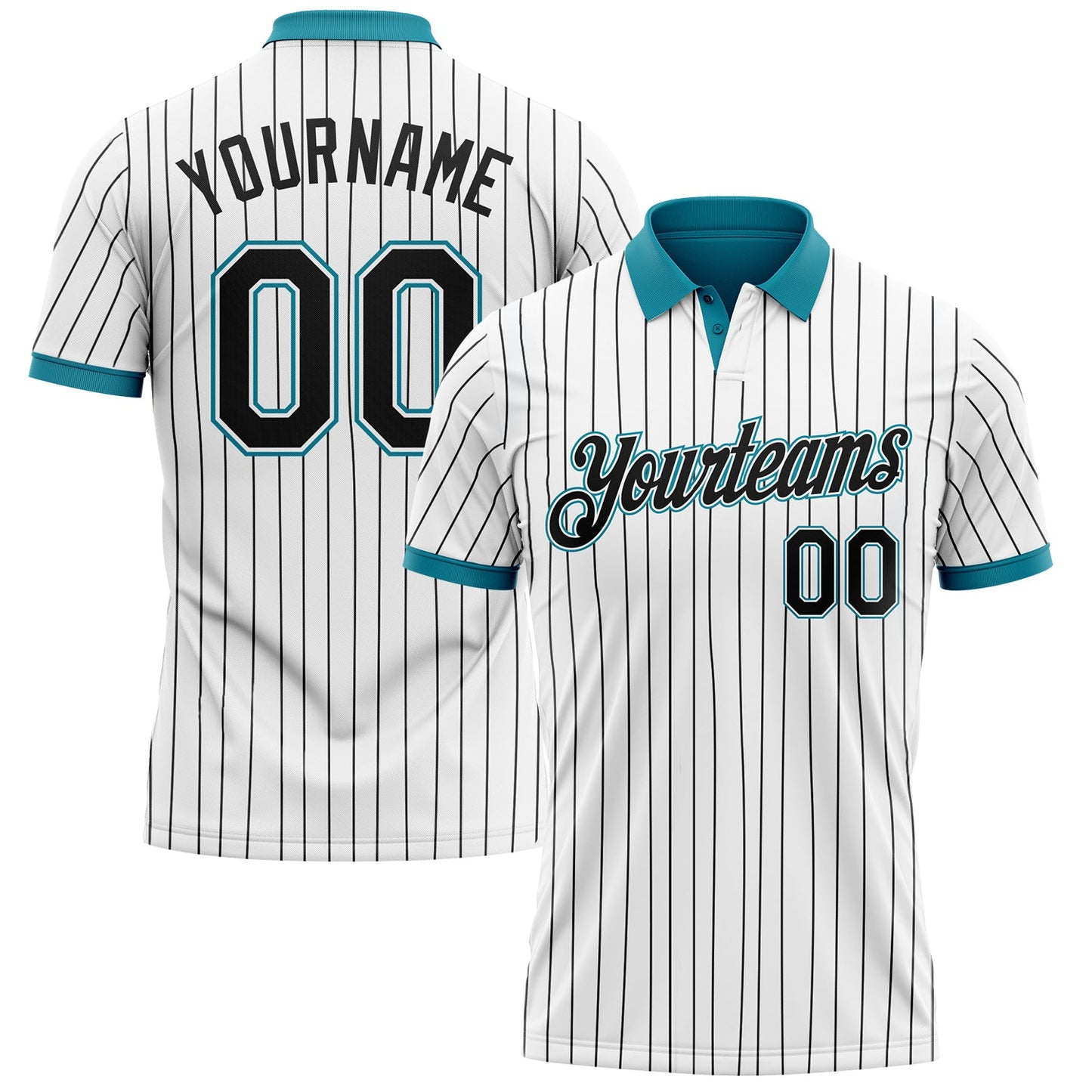 Custom White Black Pinstripe-Teal Performance Polo Shirt - Main View