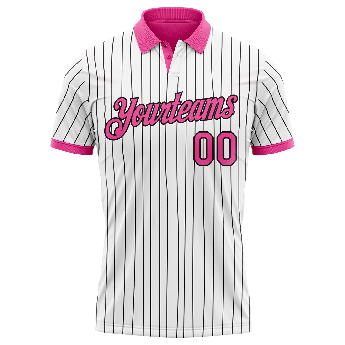 Custom White Black Pinstripe-Pink Performance Polo Shirt view 2