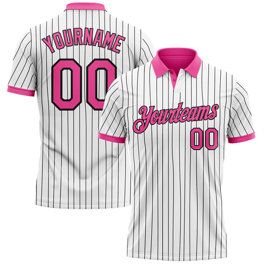 Custom White Black Pinstripe-Pink Performance Polo Shirt - Main View