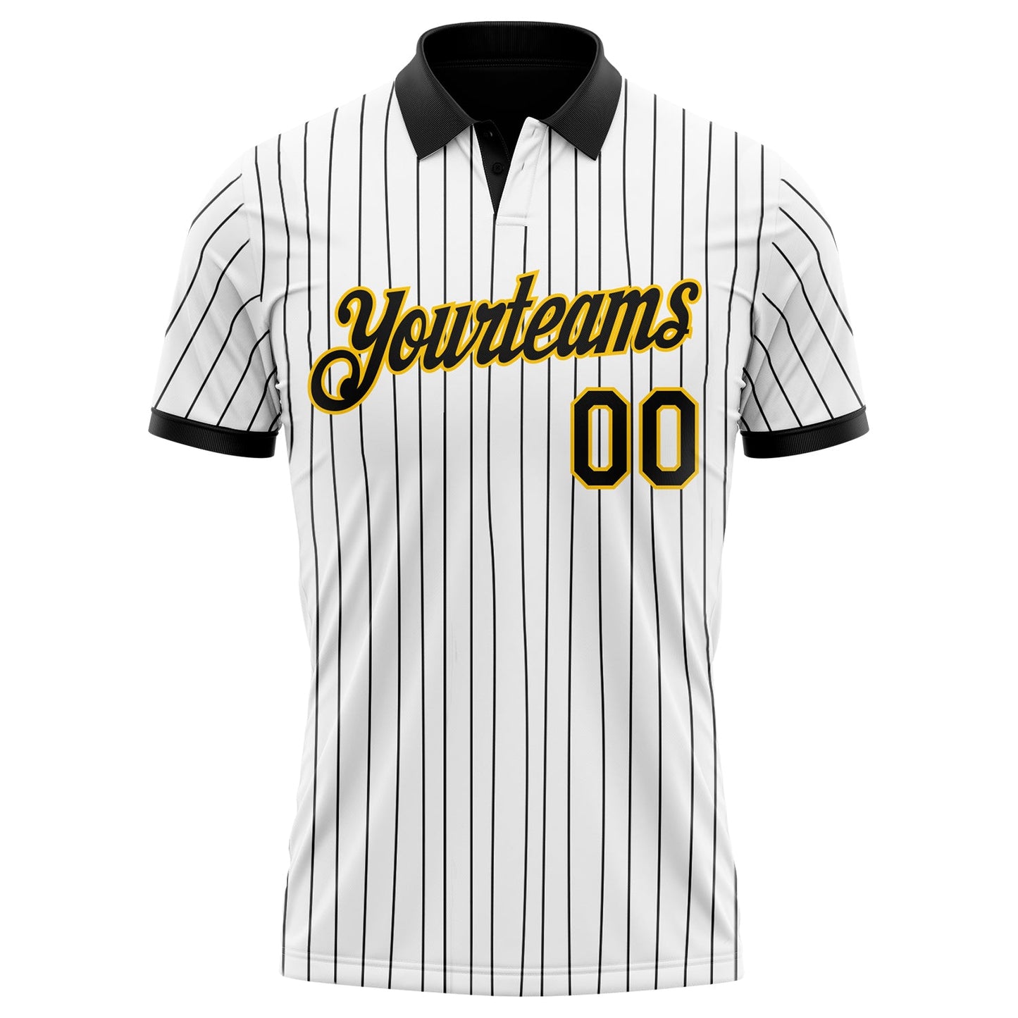 Custom White Black Pinstripe-Yellow Performance Polo Shirt view 2