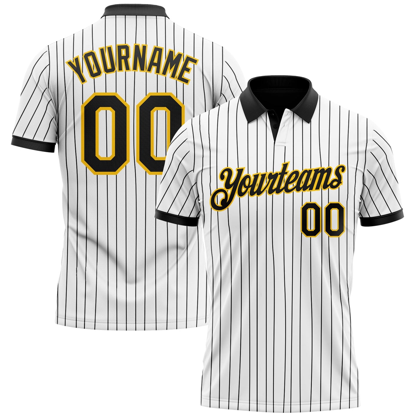 Custom White Black Pinstripe-Yellow Performance Polo Shirt - Main View