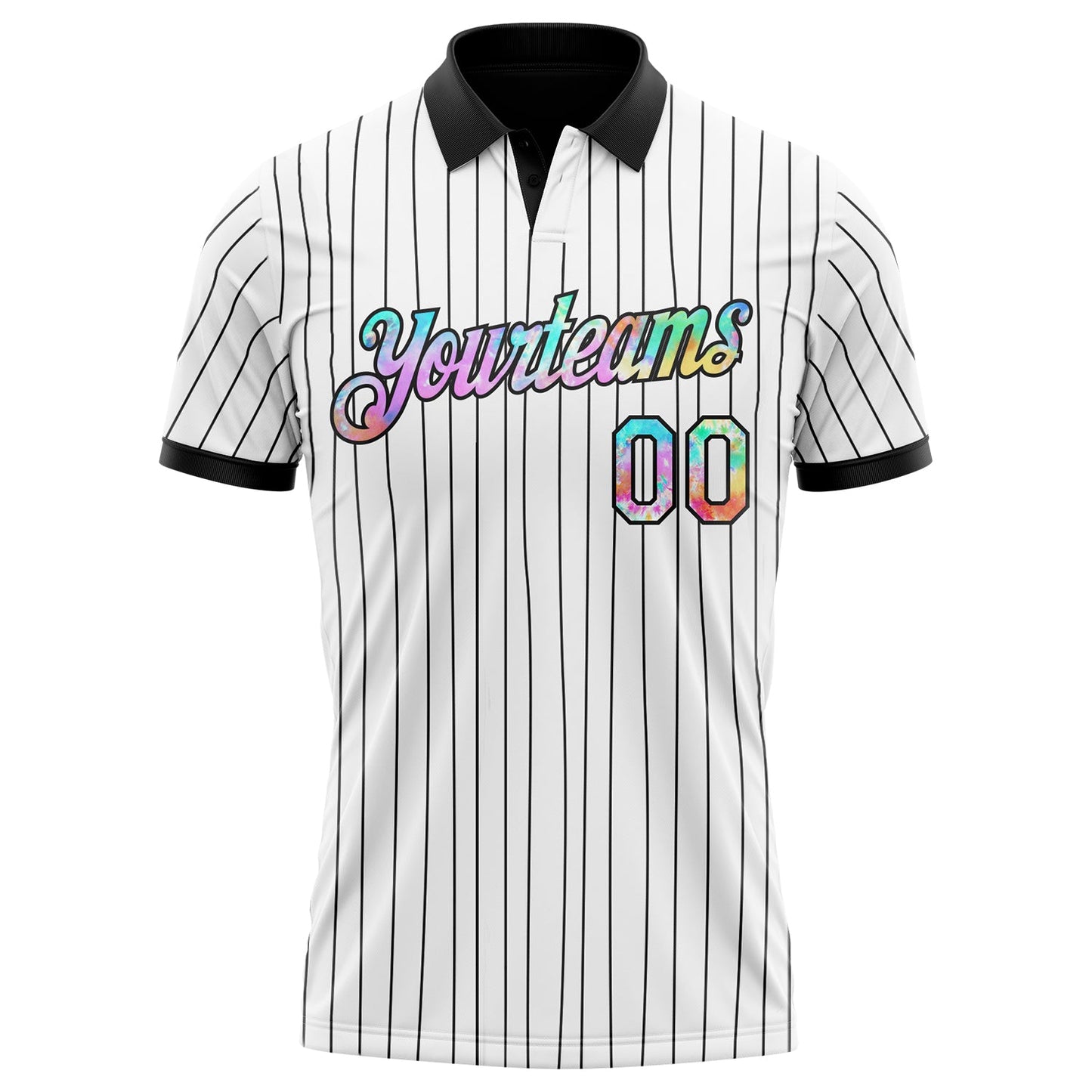 Custom White Black Pinstripe-Tie Dye Performance Polo Shirt view 2