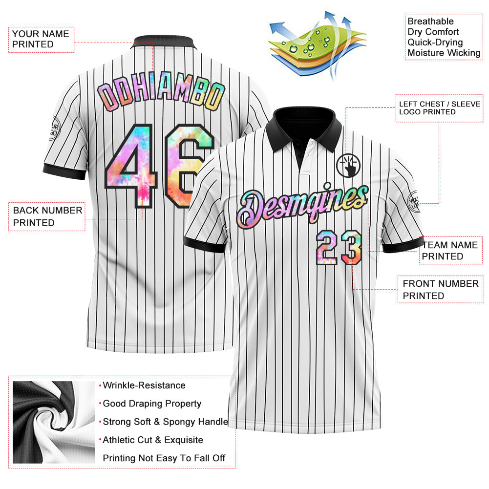 Custom White Black Pinstripe-Tie Dye Performance Polo Shirt view 3