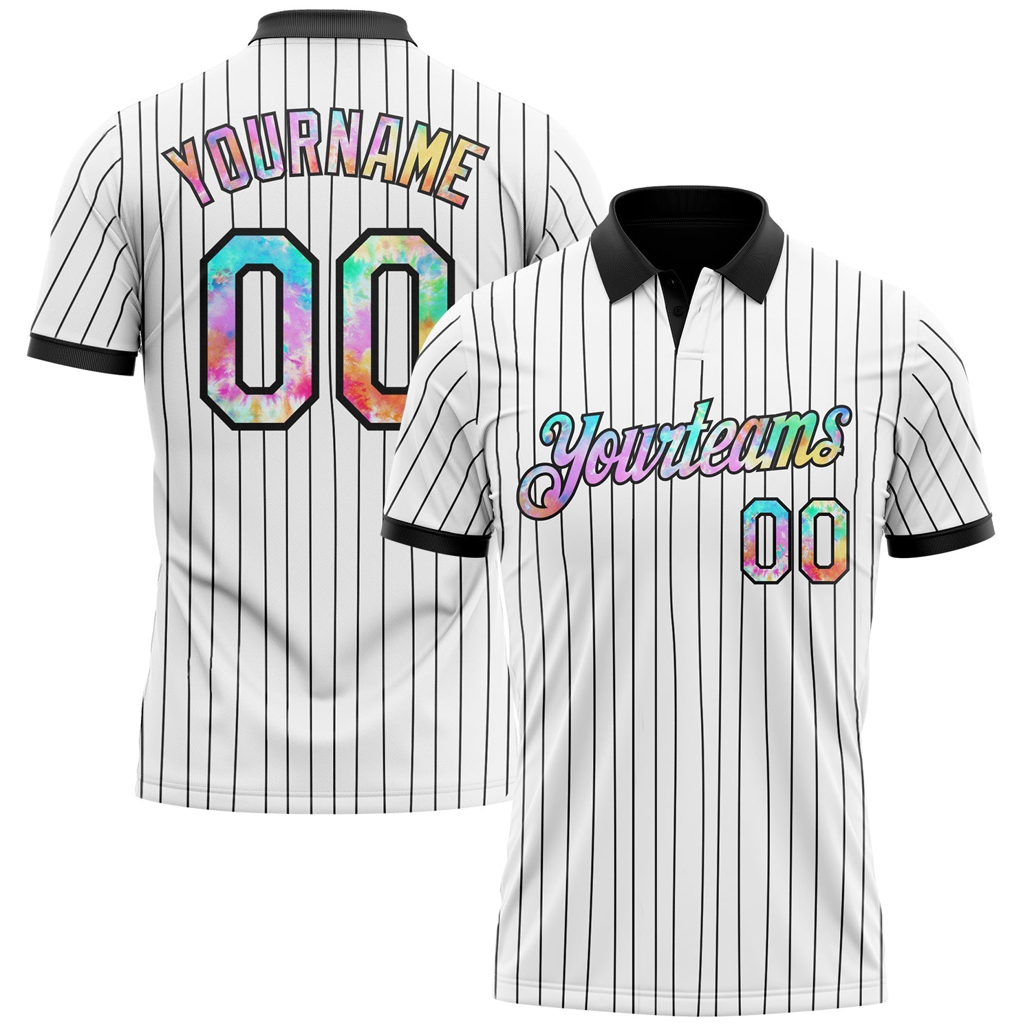 Custom White Black Pinstripe-Tie Dye Performance Polo Shirt - Main View