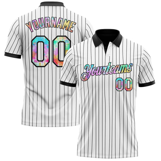 Custom White Black Pinstripe-Tie Dye Performance Polo Shirt - Main View
