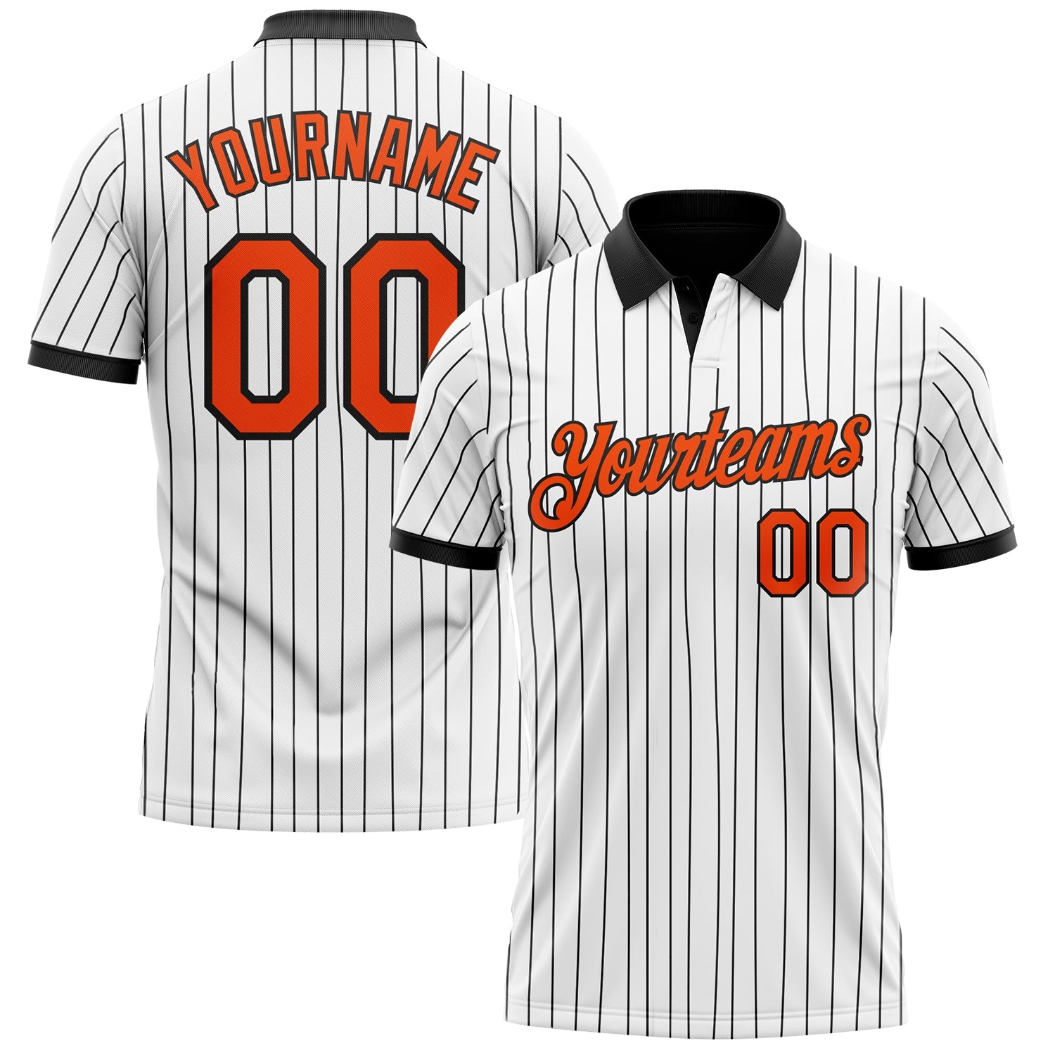 Custom White Black Pinstripe-Orange Performance Polo Shirt - Main View