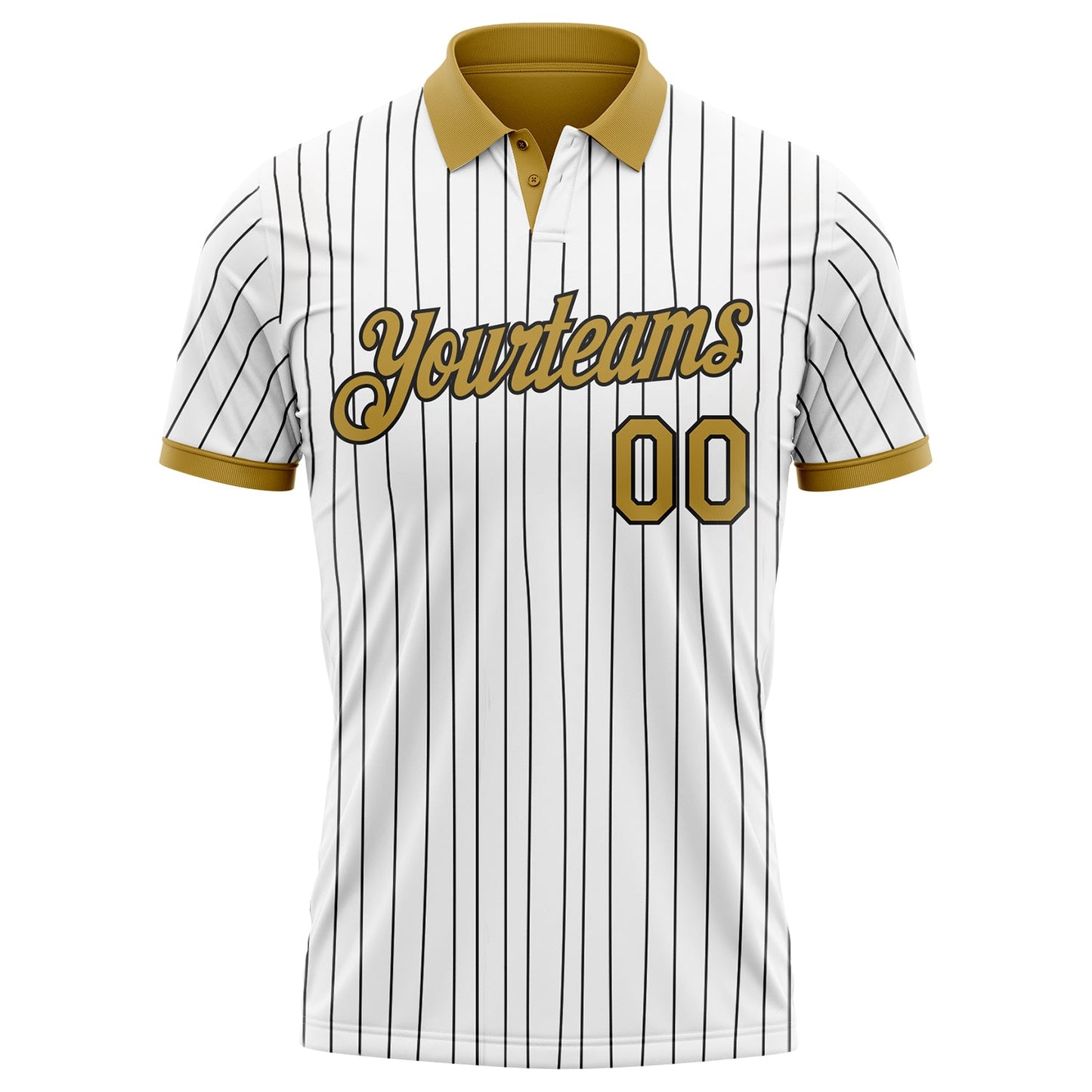 Custom White Black Pinstripe-Old Gold Performance Polo Shirt view 2