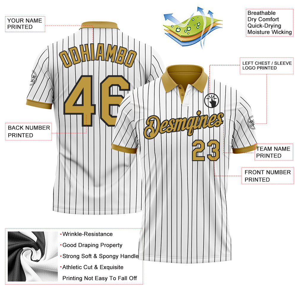 Custom White Black Pinstripe-Old Gold Performance Polo Shirt view 3