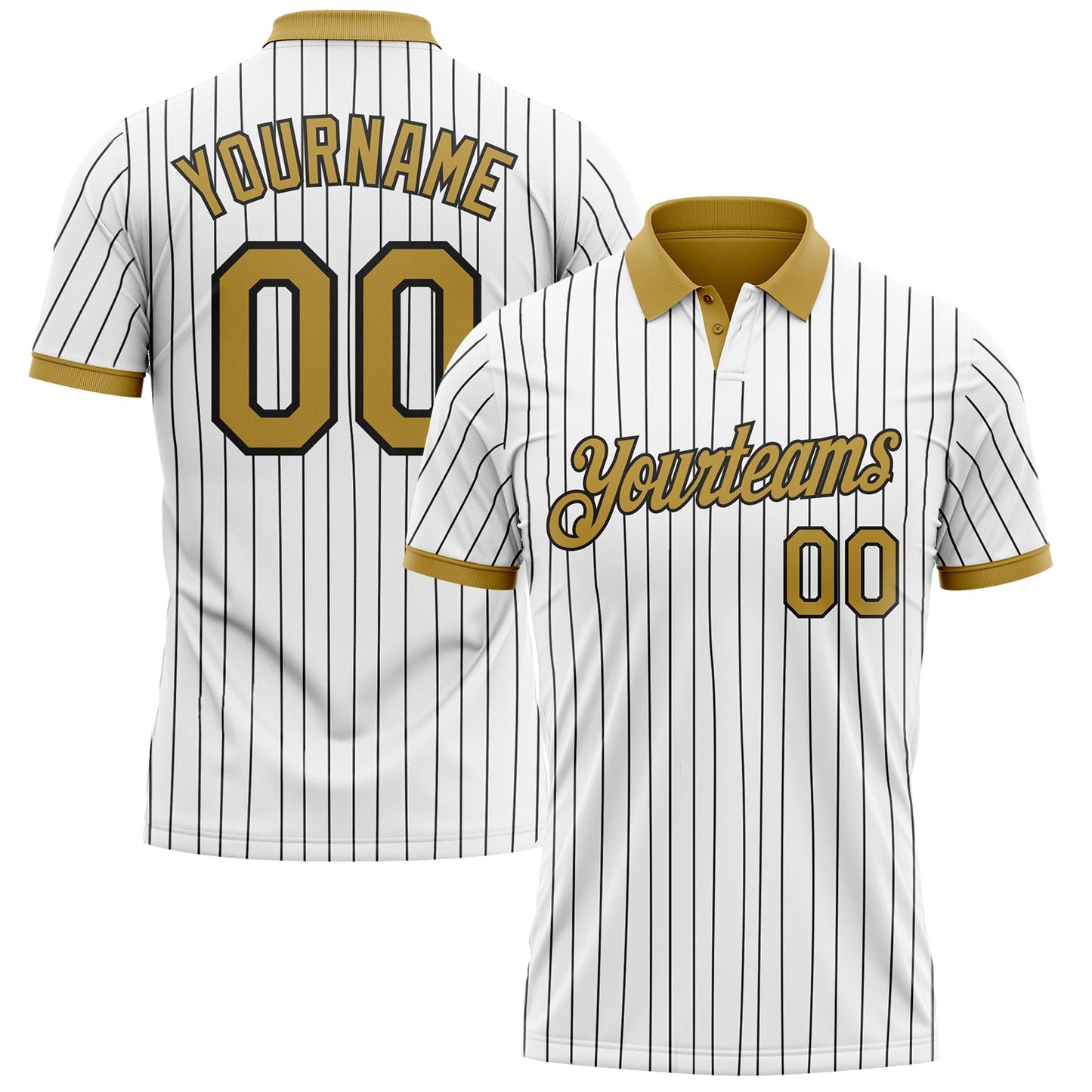 Custom White Black Pinstripe-Old Gold Performance Polo Shirt - Main View