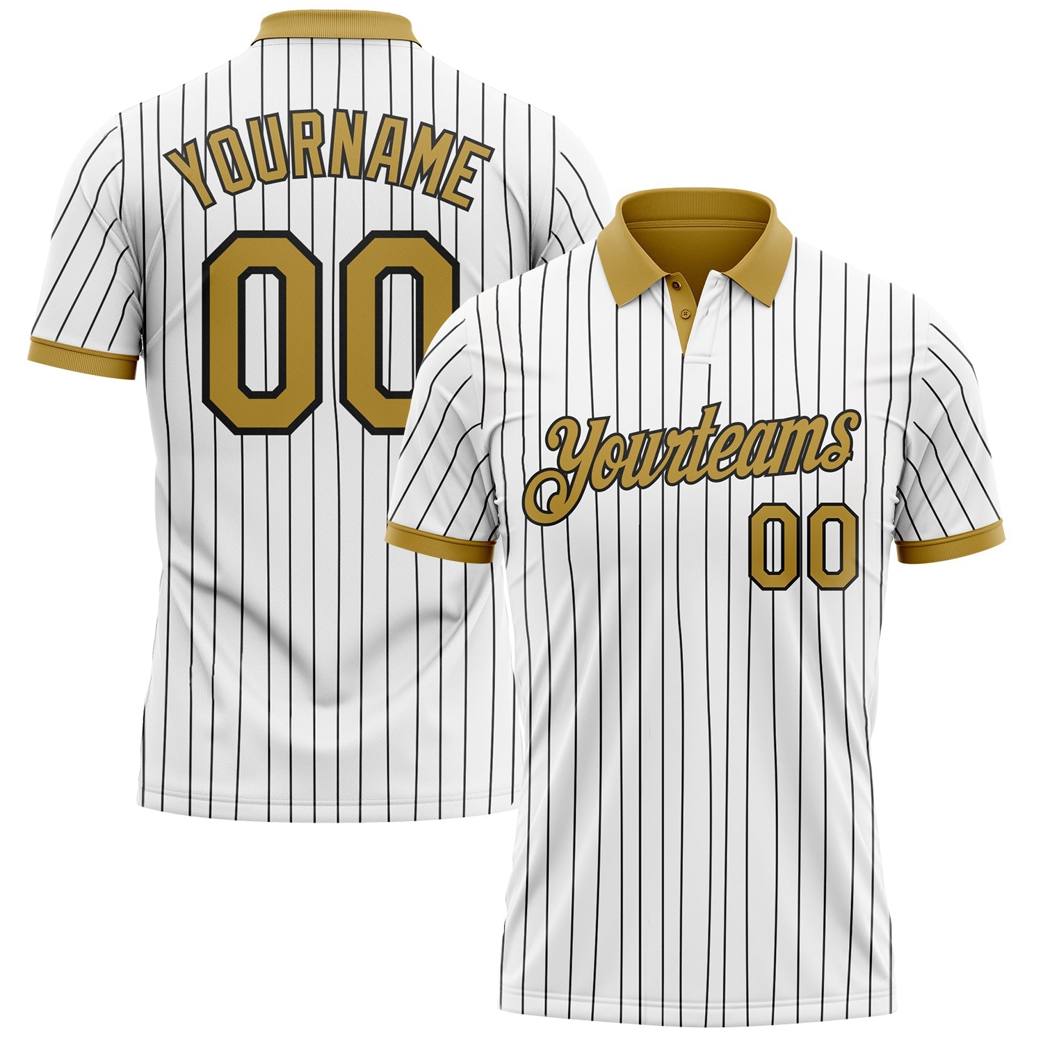 Custom White Black Pinstripe-Old Gold Performance Polo Shirt - Main View