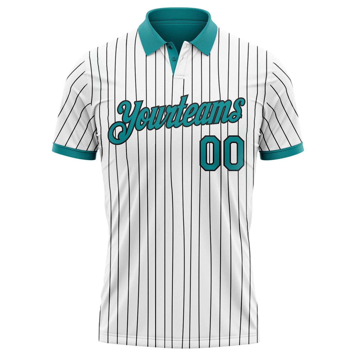Custom White Black Pinstripe-Teal Performance Polo Shirt view 2