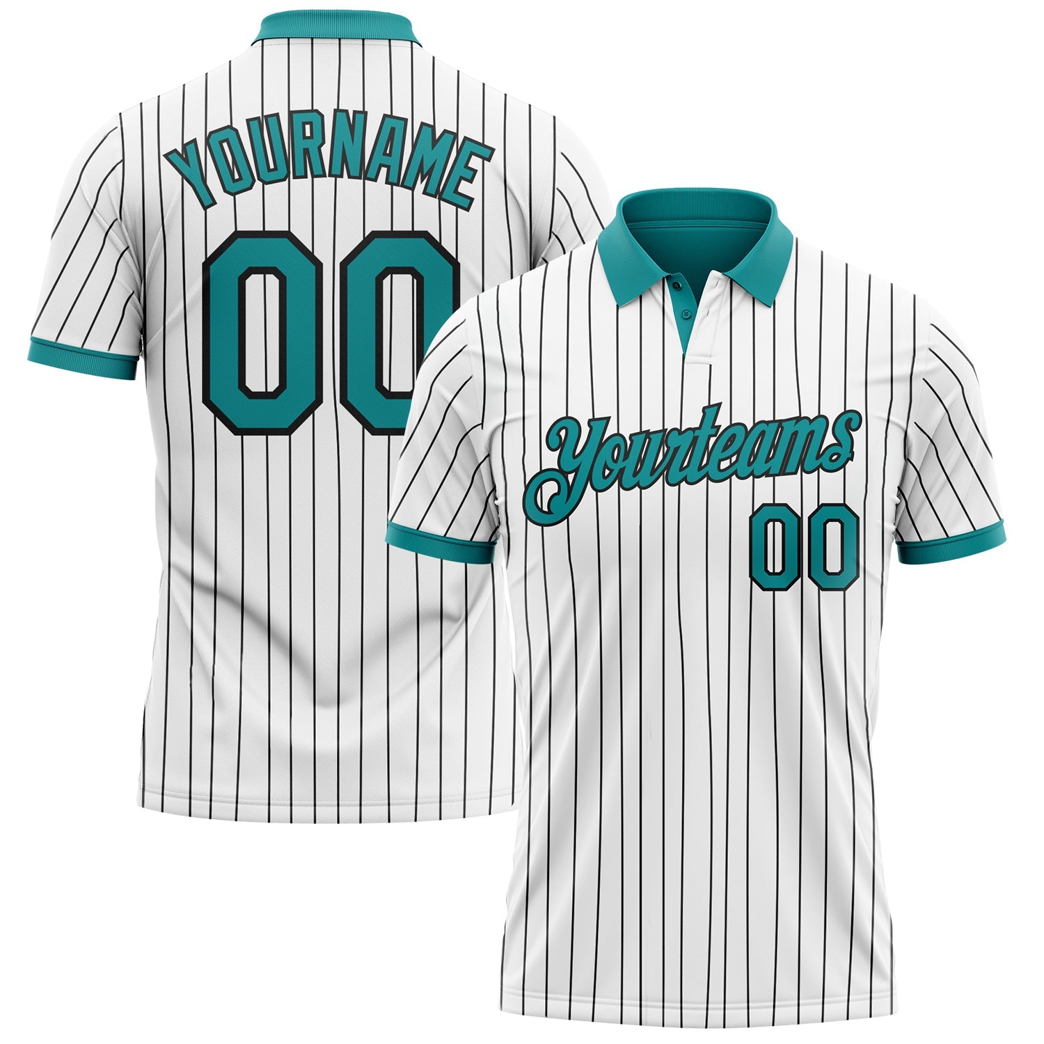 Custom White Black Pinstripe-Teal Performance Polo Shirt - Main View