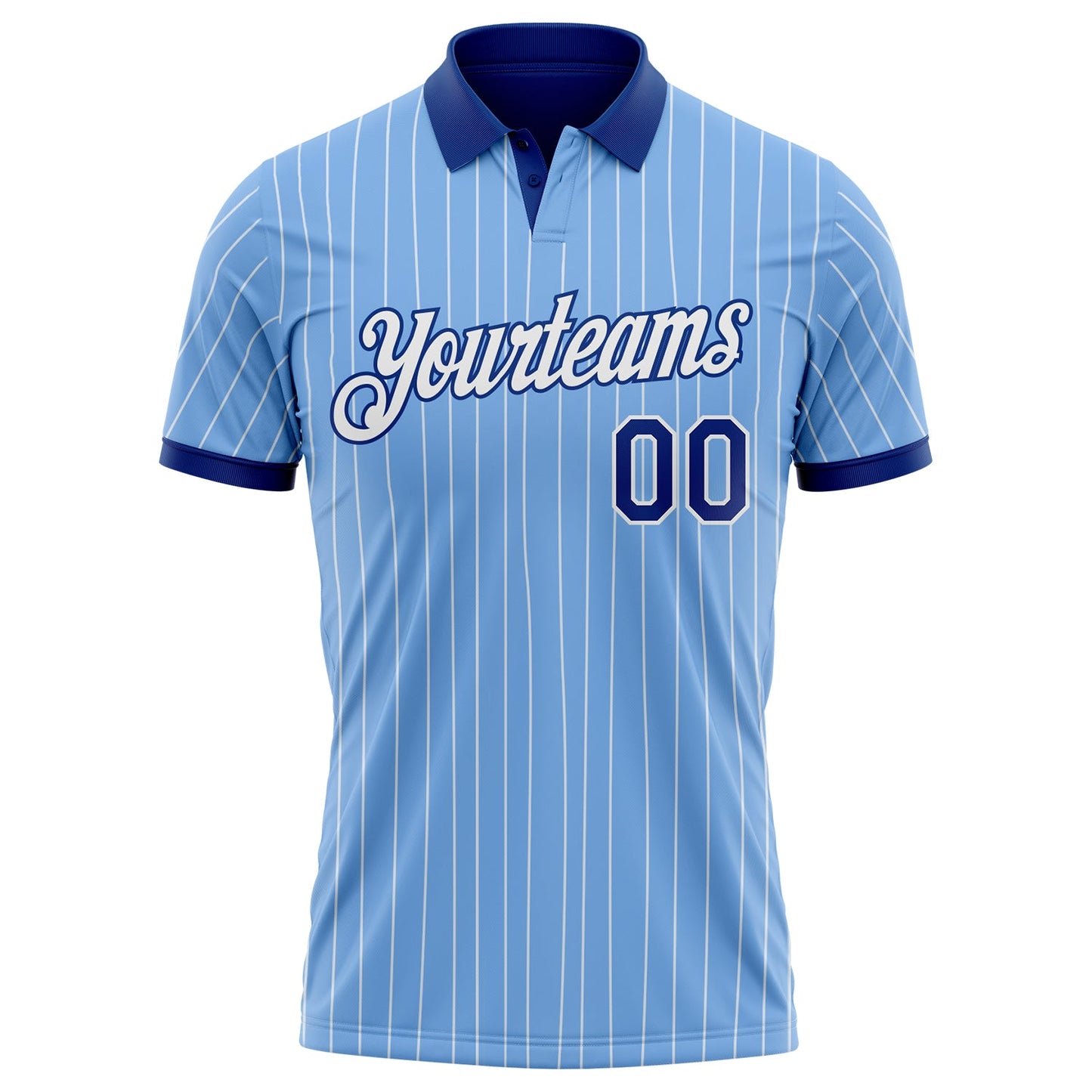 Custom Light Blue White Pinstripe-Royal Performance Polo Shirt view 2