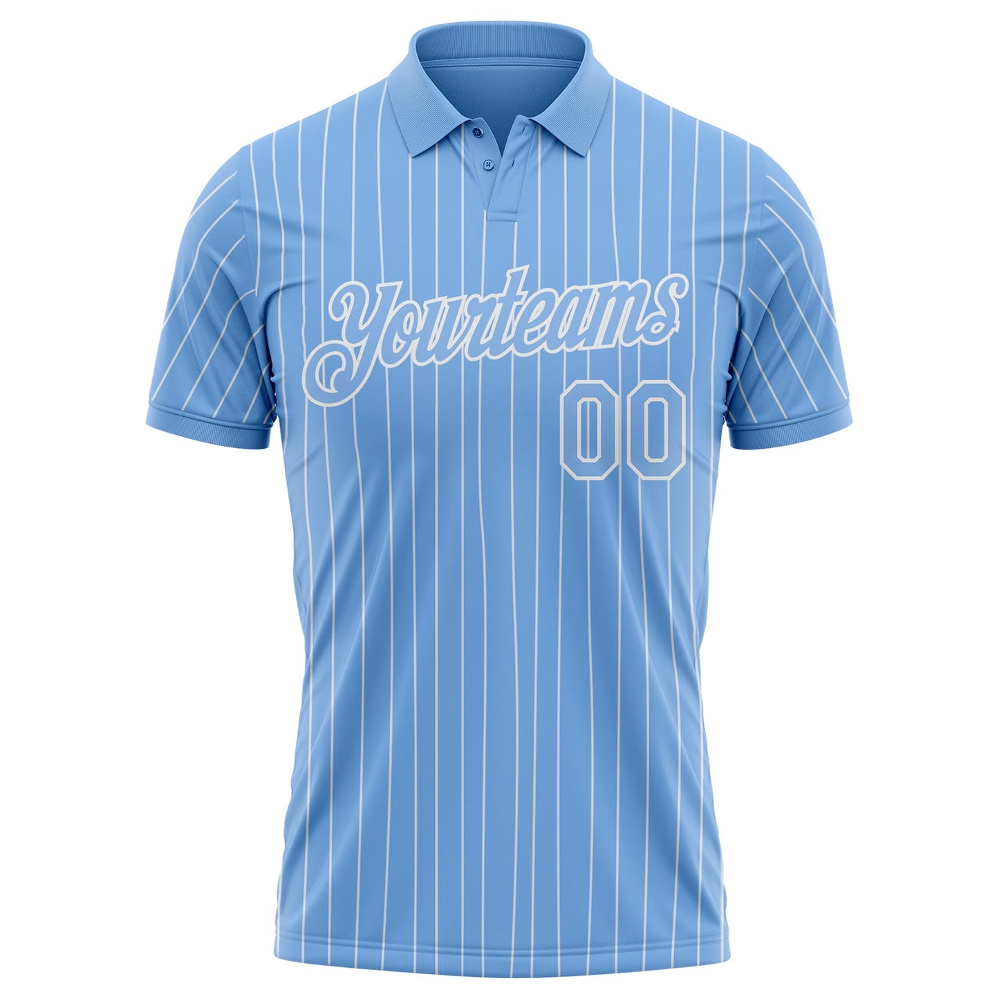Custom Light Blue White Pinstripe-White Performance Polo Shirt view 2