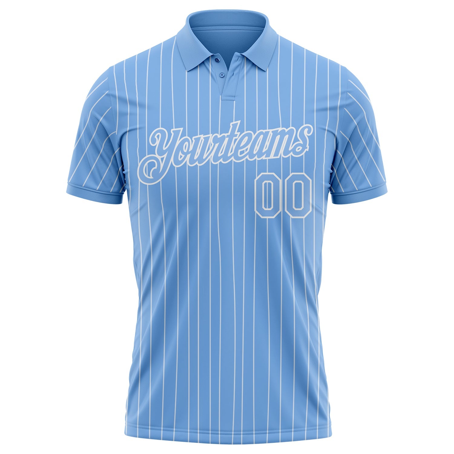 Custom Light Blue White Pinstripe-White Performance Polo Shirt view 2