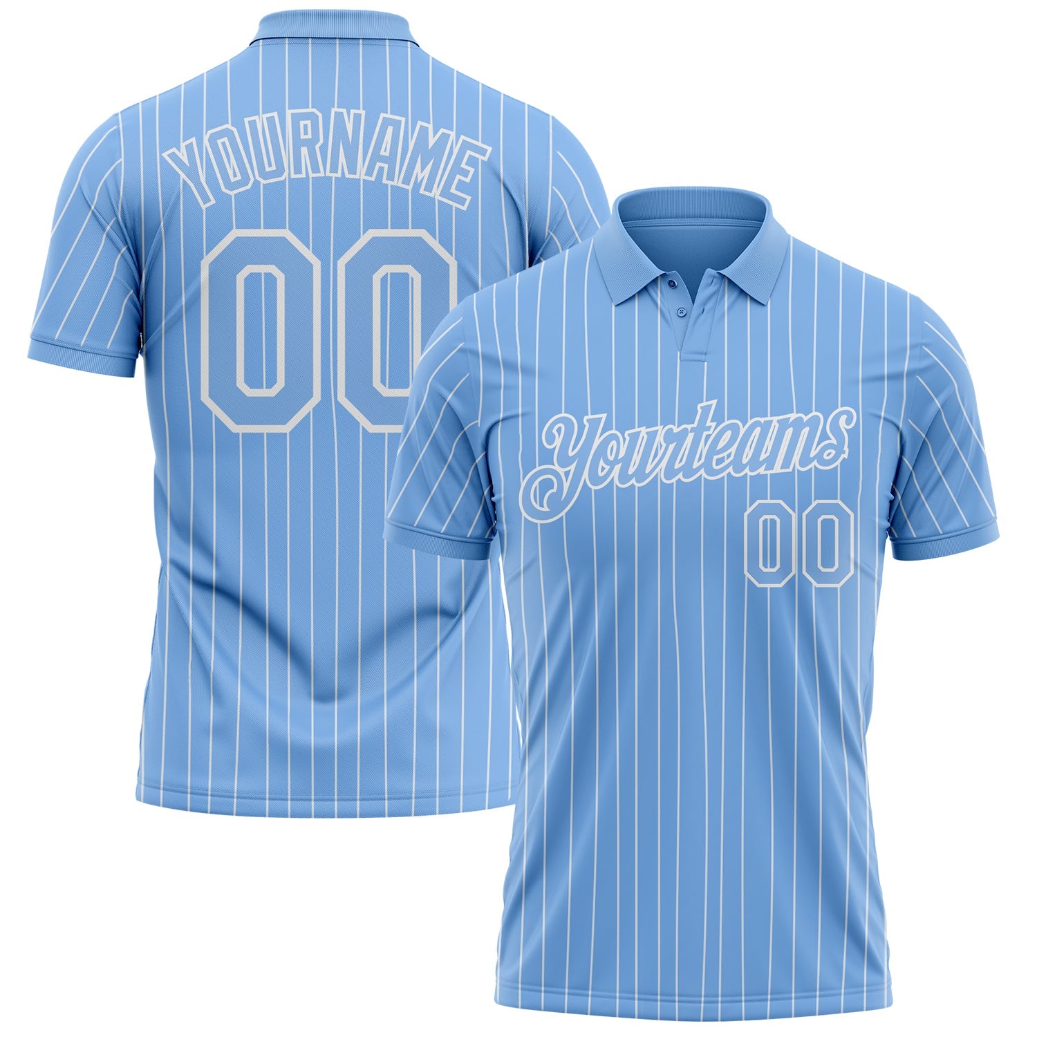 Custom Light Blue White Pinstripe-White Performance Polo Shirt - Main View