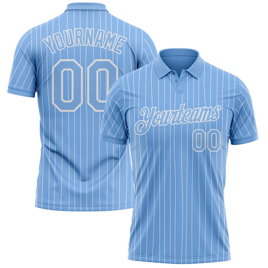 Custom Light Blue White Pinstripe-White Performance Polo Shirt - Main View