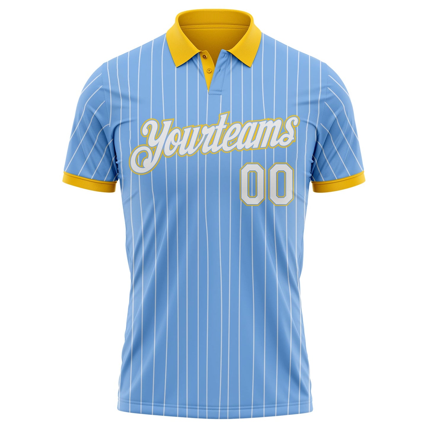 Custom Light Blue White Pinstripe-Yellow Performance Polo Shirt view 2