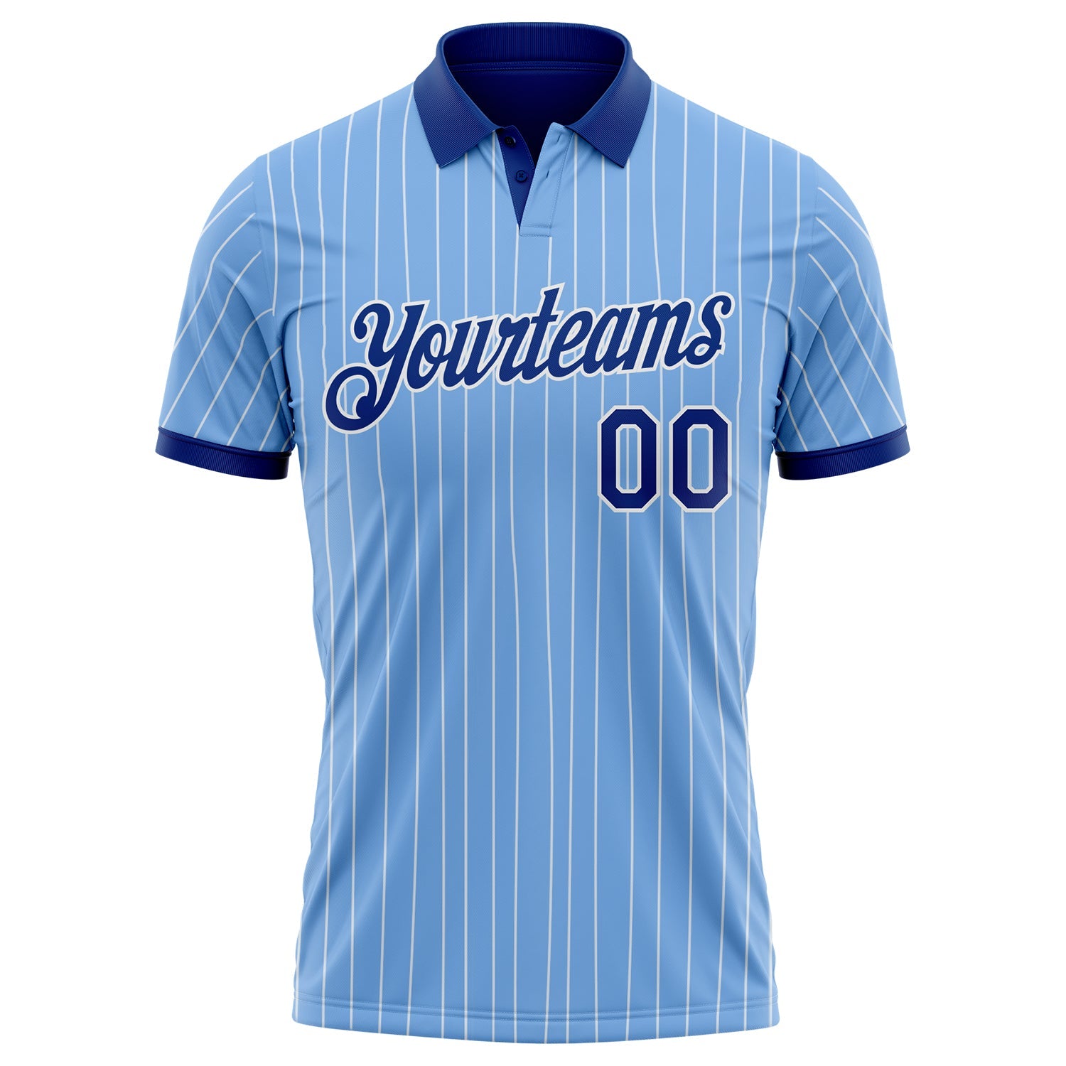 Custom Light Blue White Pinstripe-Royal Performance Polo Shirt view 2