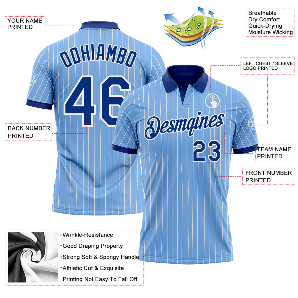 Custom Light Blue White Pinstripe-Royal Performance Polo Shirt view 3