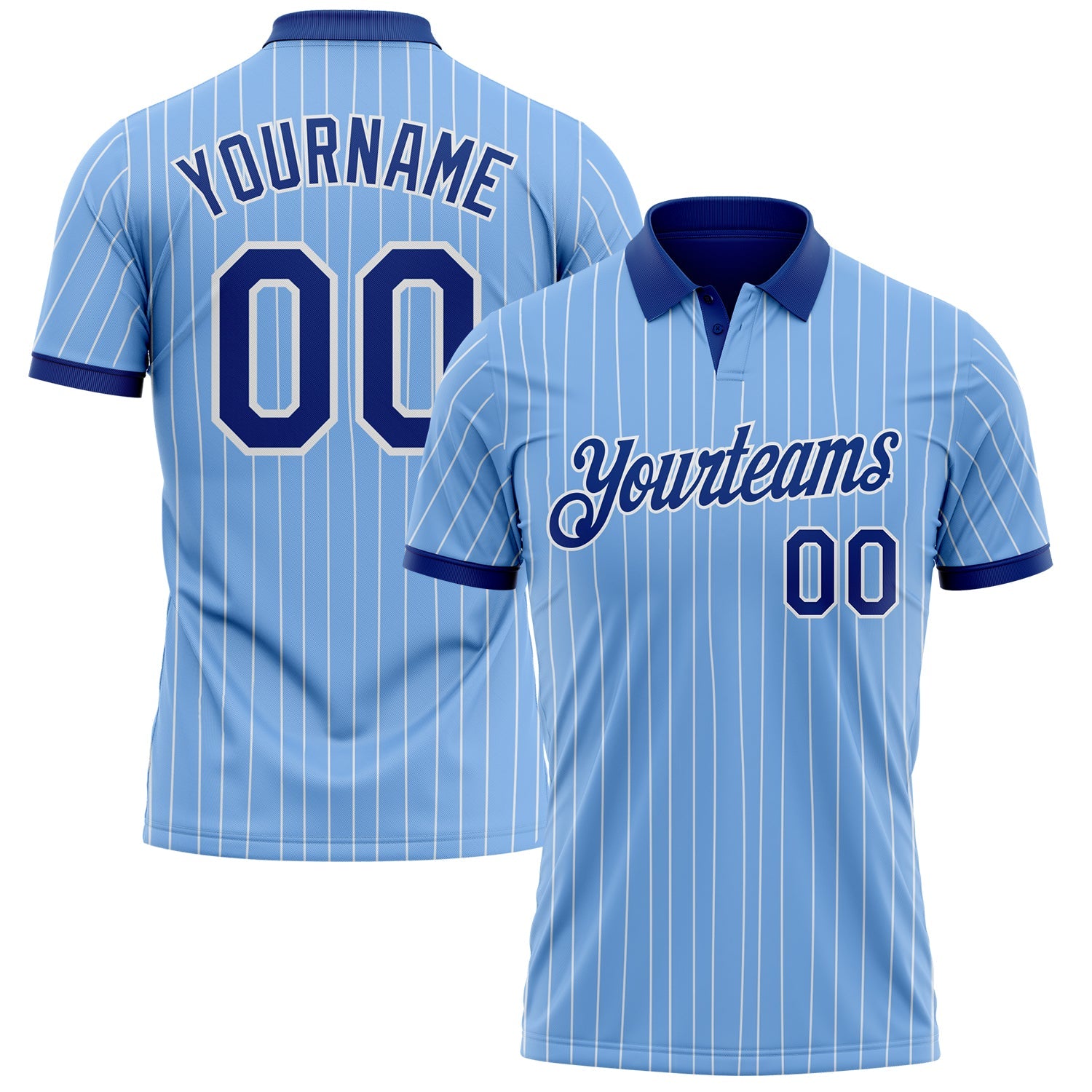 Custom Light Blue White Pinstripe-Royal Performance Polo Shirt - Main View