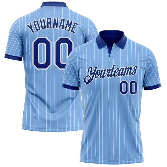 Custom Light Blue White Pinstripe-Royal Performance Polo Shirt - Main View