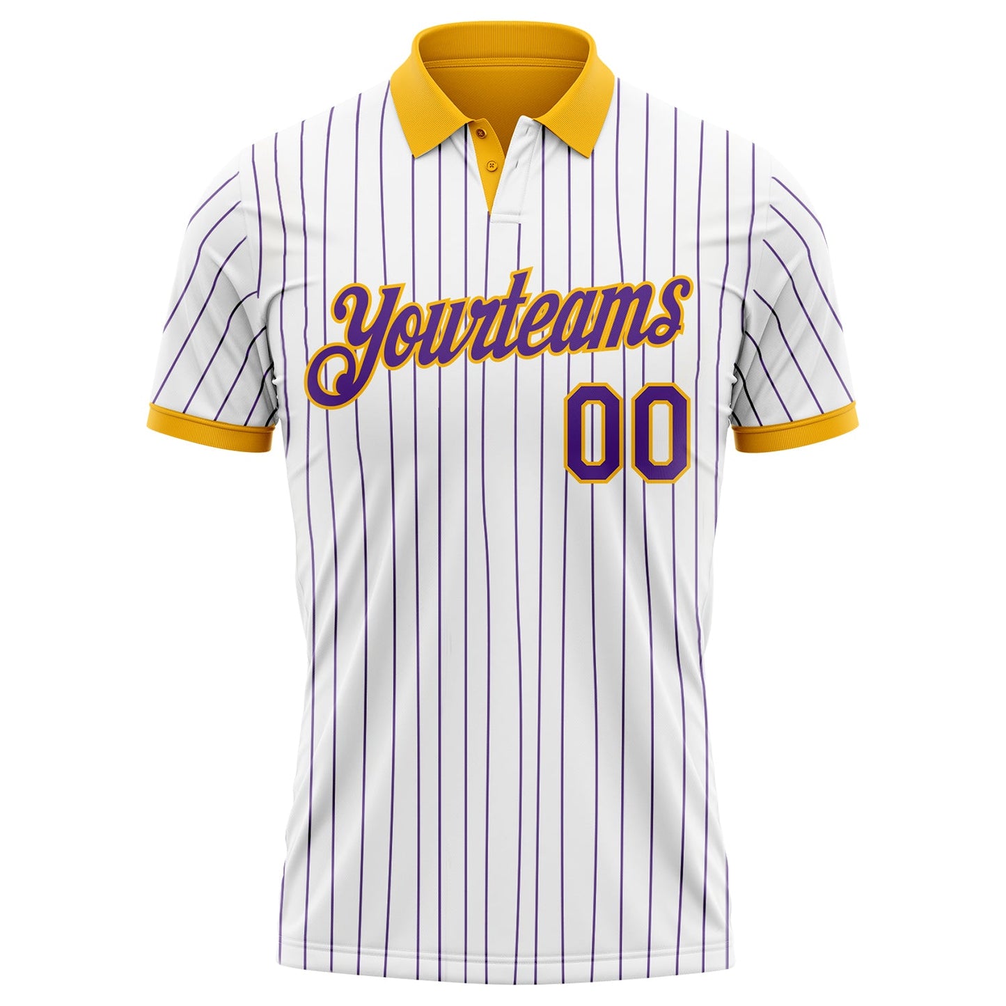 Custom White Purple Pinstripe-Gold Performance Polo Shirt view 2