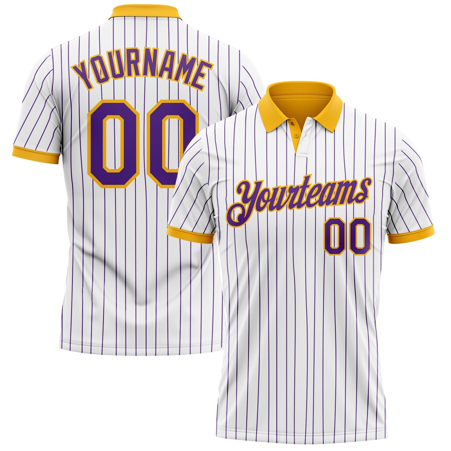 Custom White Purple Pinstripe-Gold Performance Polo Shirt - Main View